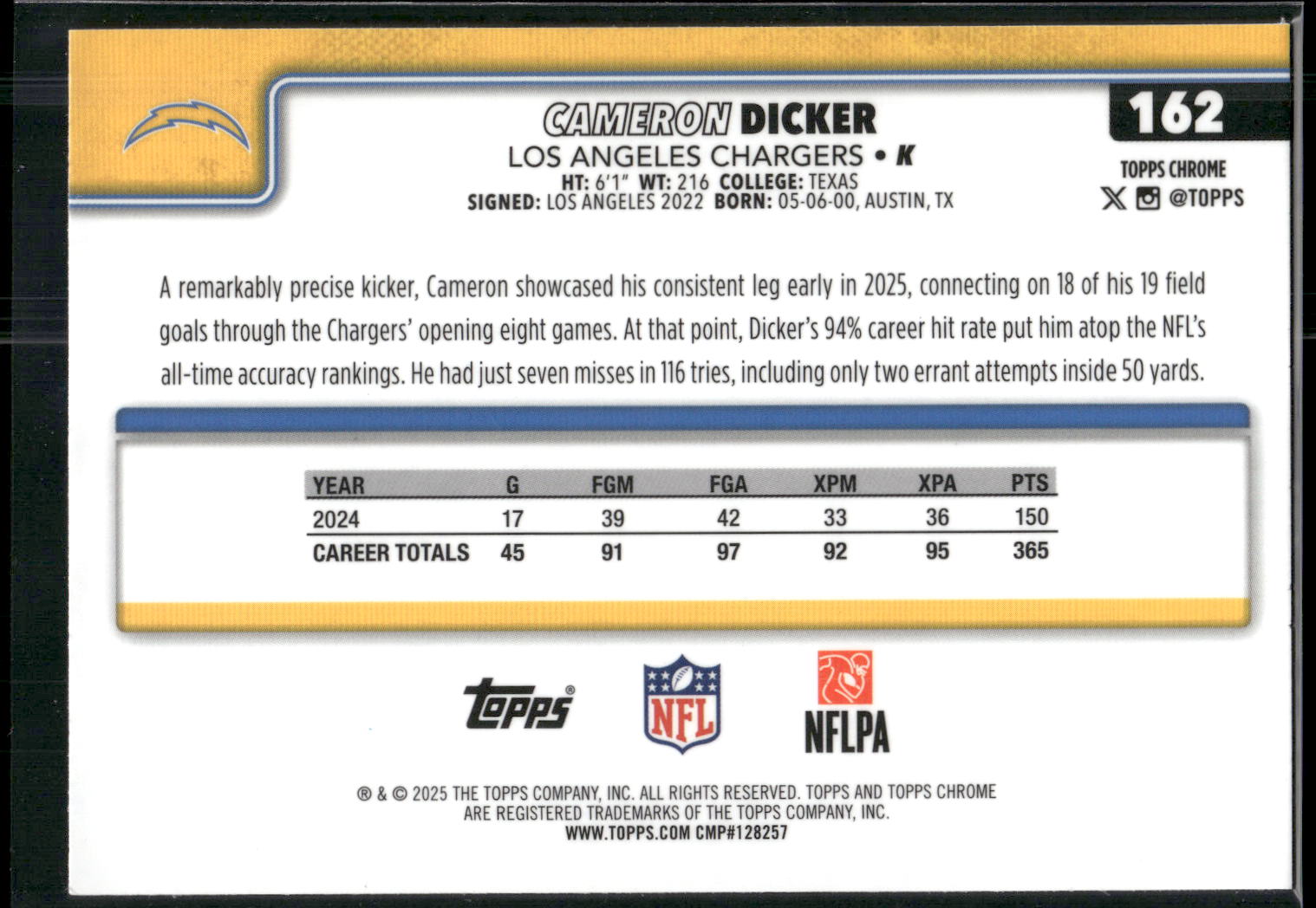 2025 Topps Chrome #162 Cameron Dicker