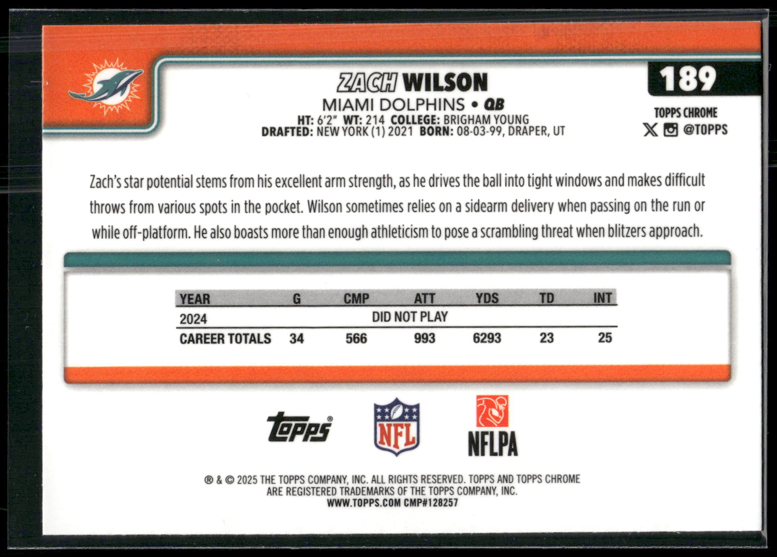 2025 Topps Chrome #189 Zach Wilson