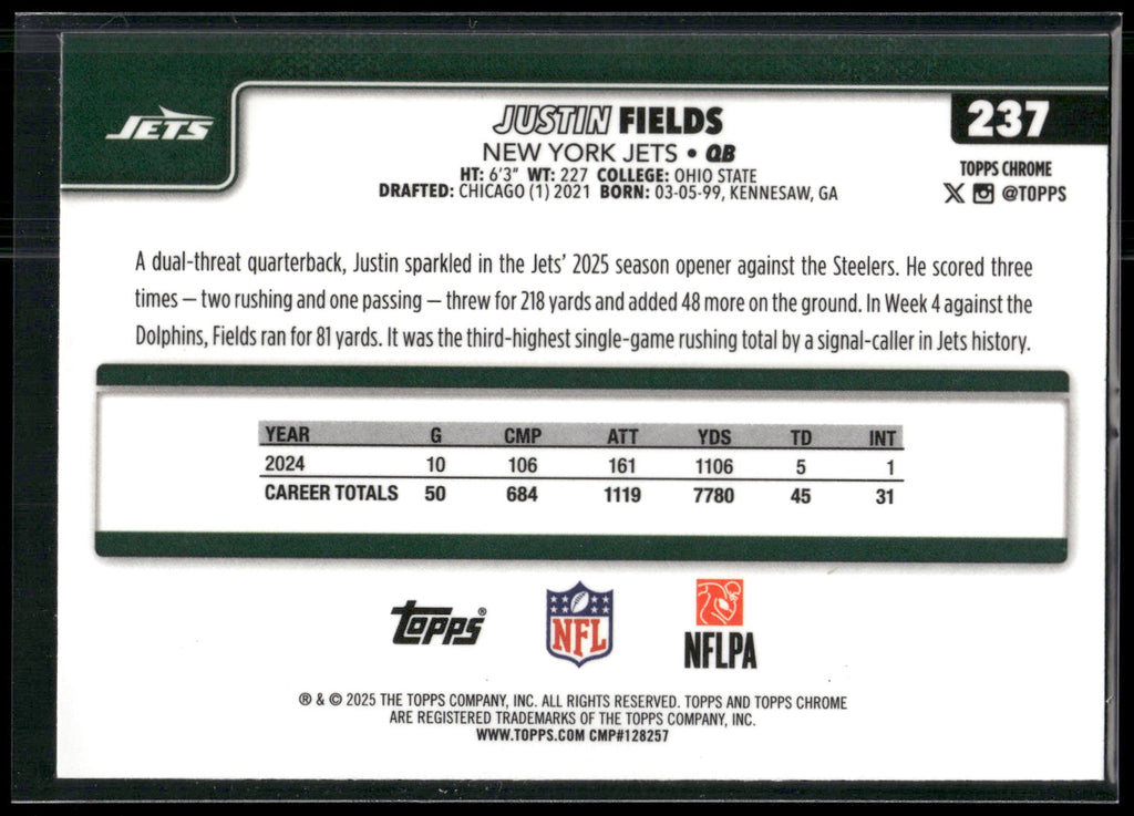2025 Topps Chrome #237 Justin Fields