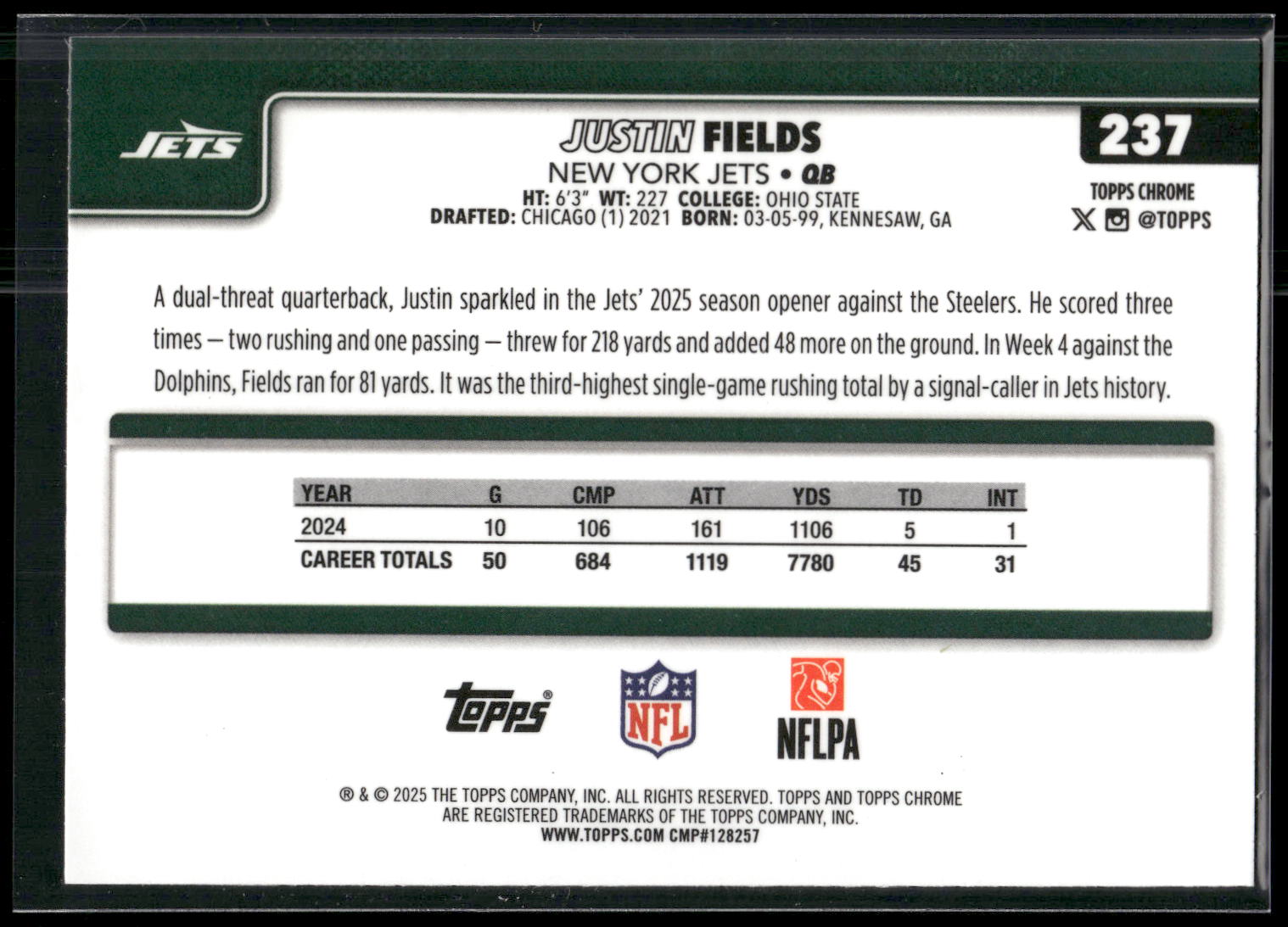 2025 Topps Chrome #237 Justin Fields