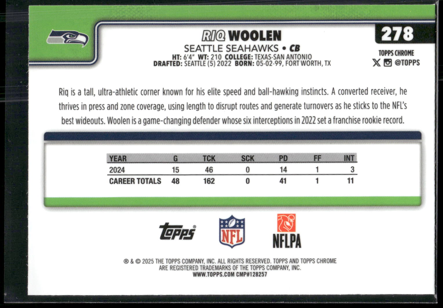 2025 Topps Chrome #278 Riq Woolen