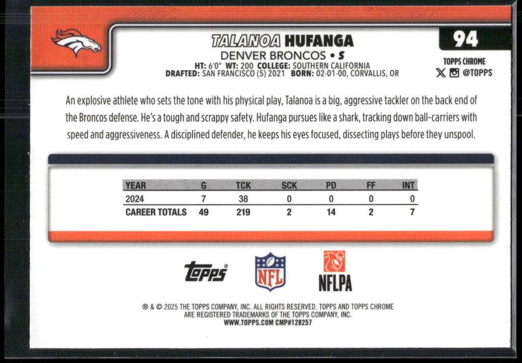 2025 Topps Chrome #94 Talanoa Hufanga