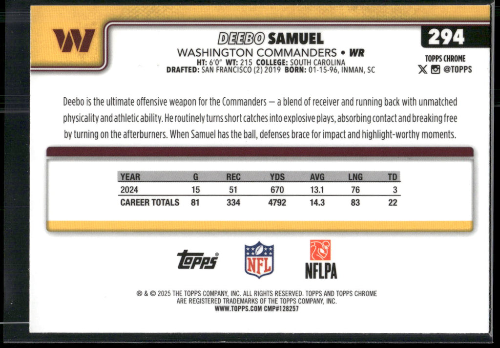 2025 Topps Chrome #294 Deebo Samuel