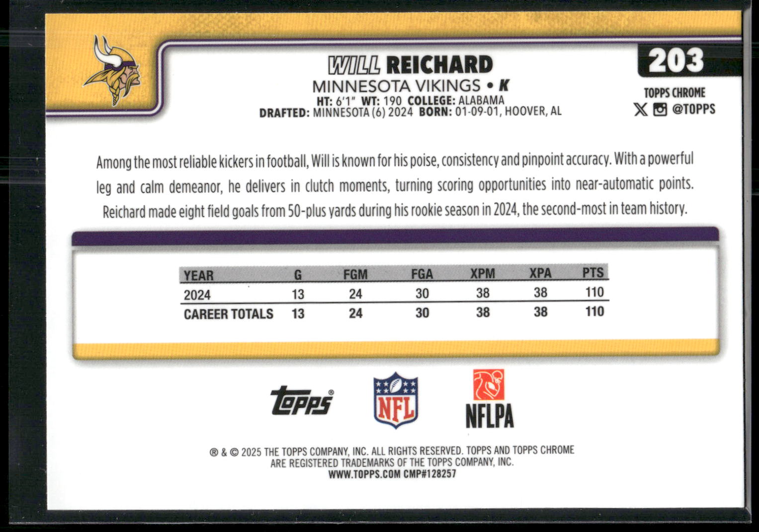 2025 Topps Chrome #203 Will Reichard