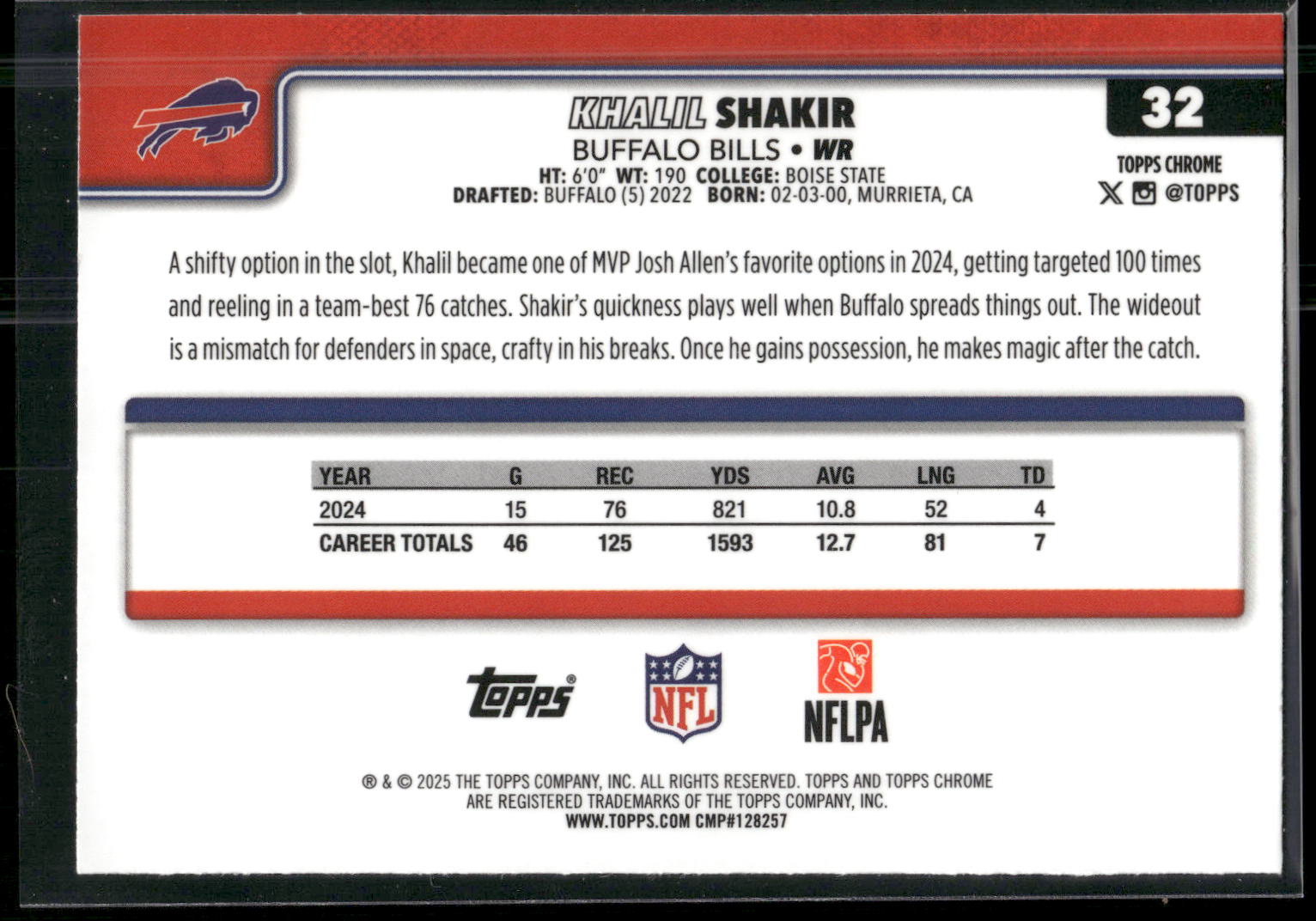 2025 Topps Chrome #32 Khalil Shakir