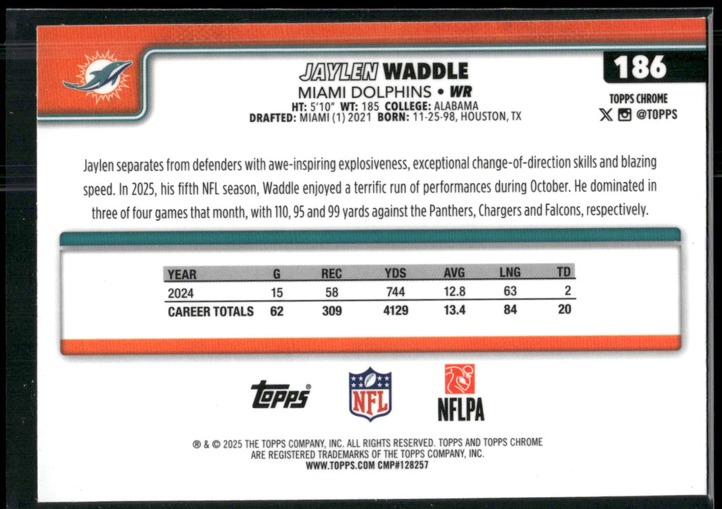 2025 Topps Chrome #186 Jaylen Waddle
