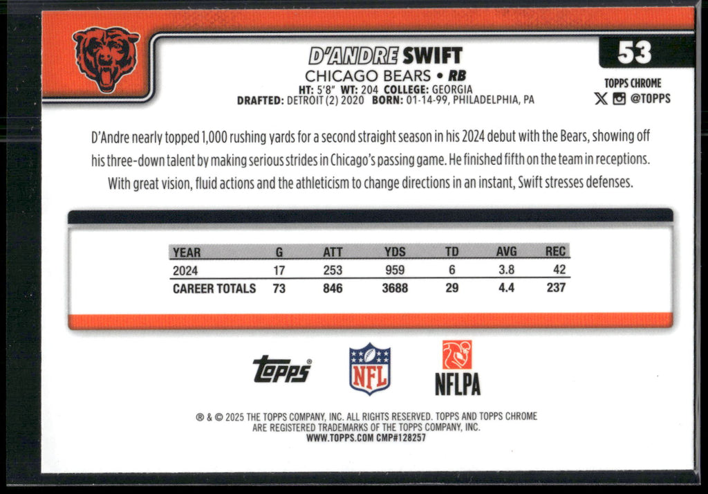 2025 Topps Chrome #53 D'Andre Swift