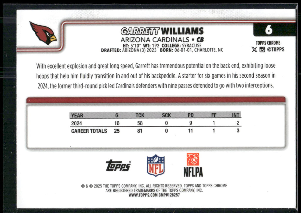 2025 Topps Chrome #6 Garrett Williams