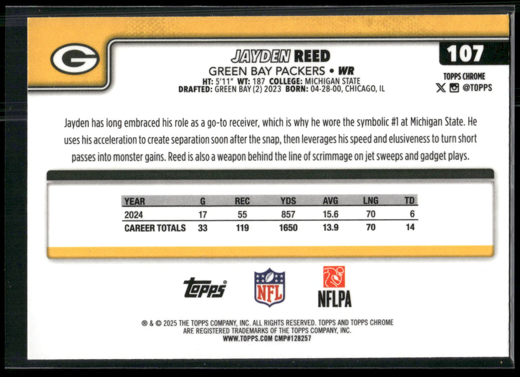 2025 Topps Chrome #107 Jayden Reed