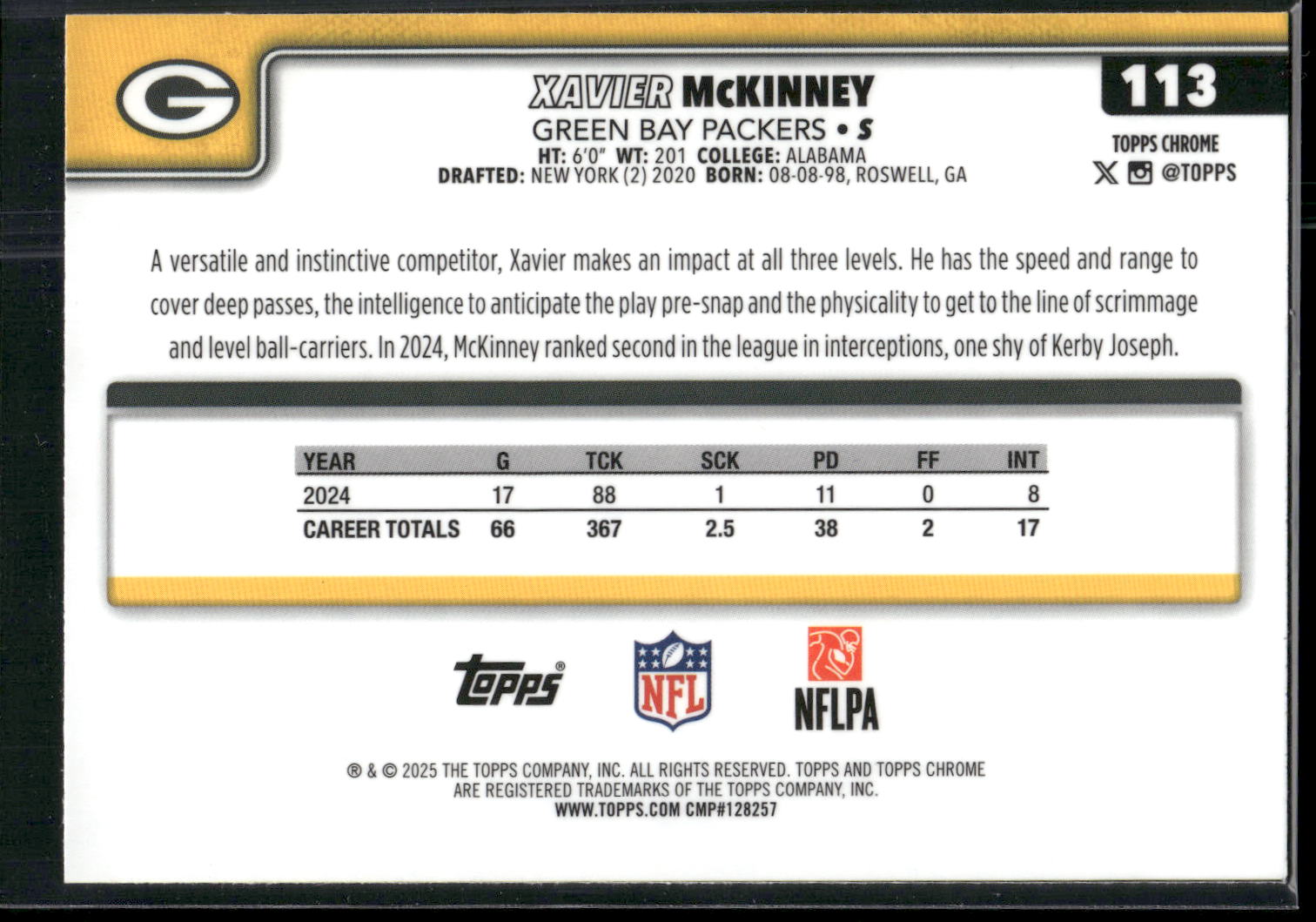 2025 Topps Chrome #113 Xavier McKinney
