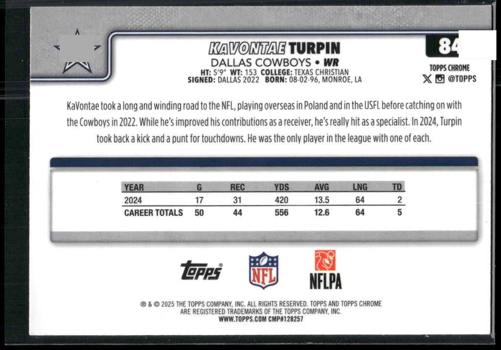 2025 Topps Chrome #84 KaVontae Turpin