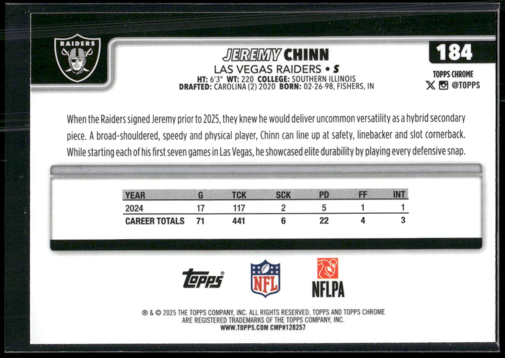 2025 Topps Chrome #184 Jeremy Chinn