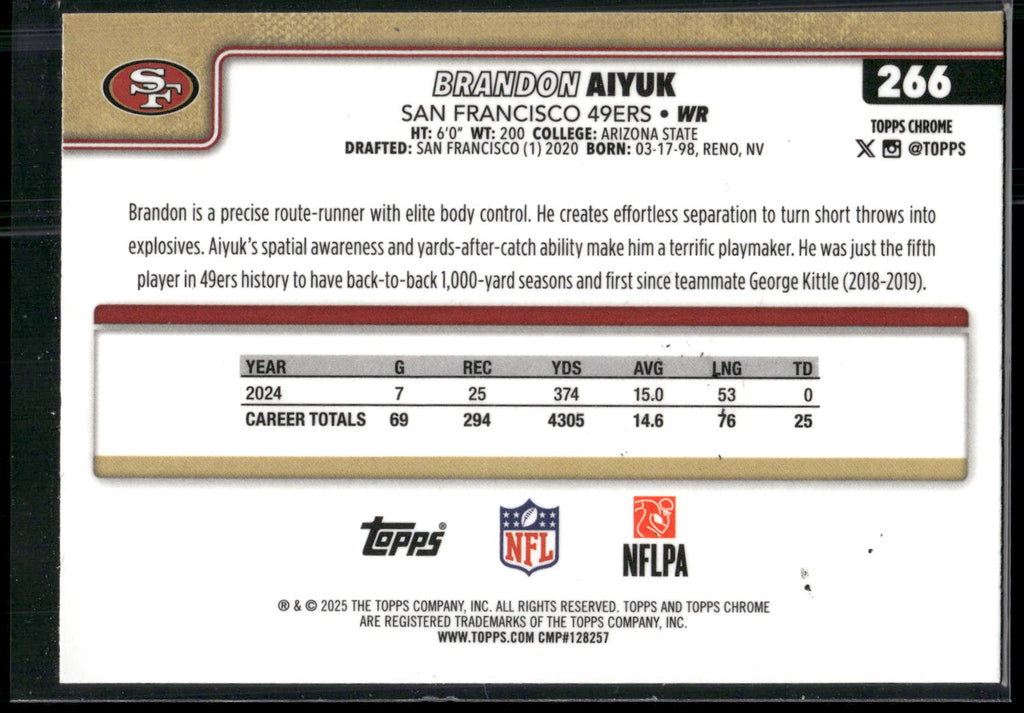 2025 Topps Chrome #266 Brandon Aiyuk