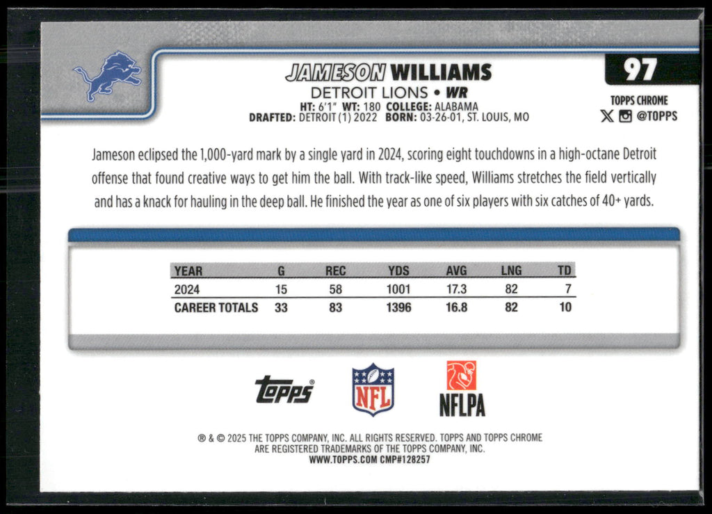 2025 Topps Chrome #97 Jameson Williams