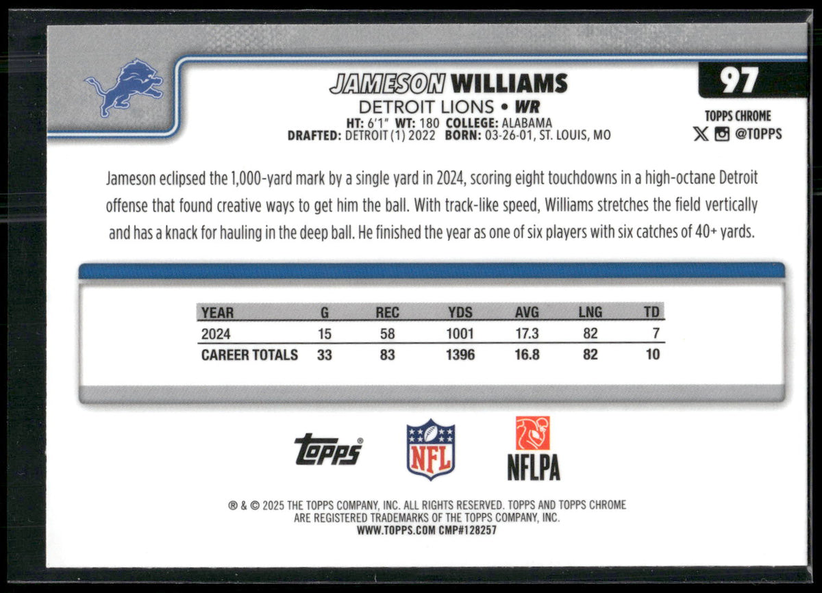 2025 Topps Chrome #97 Jameson Williams