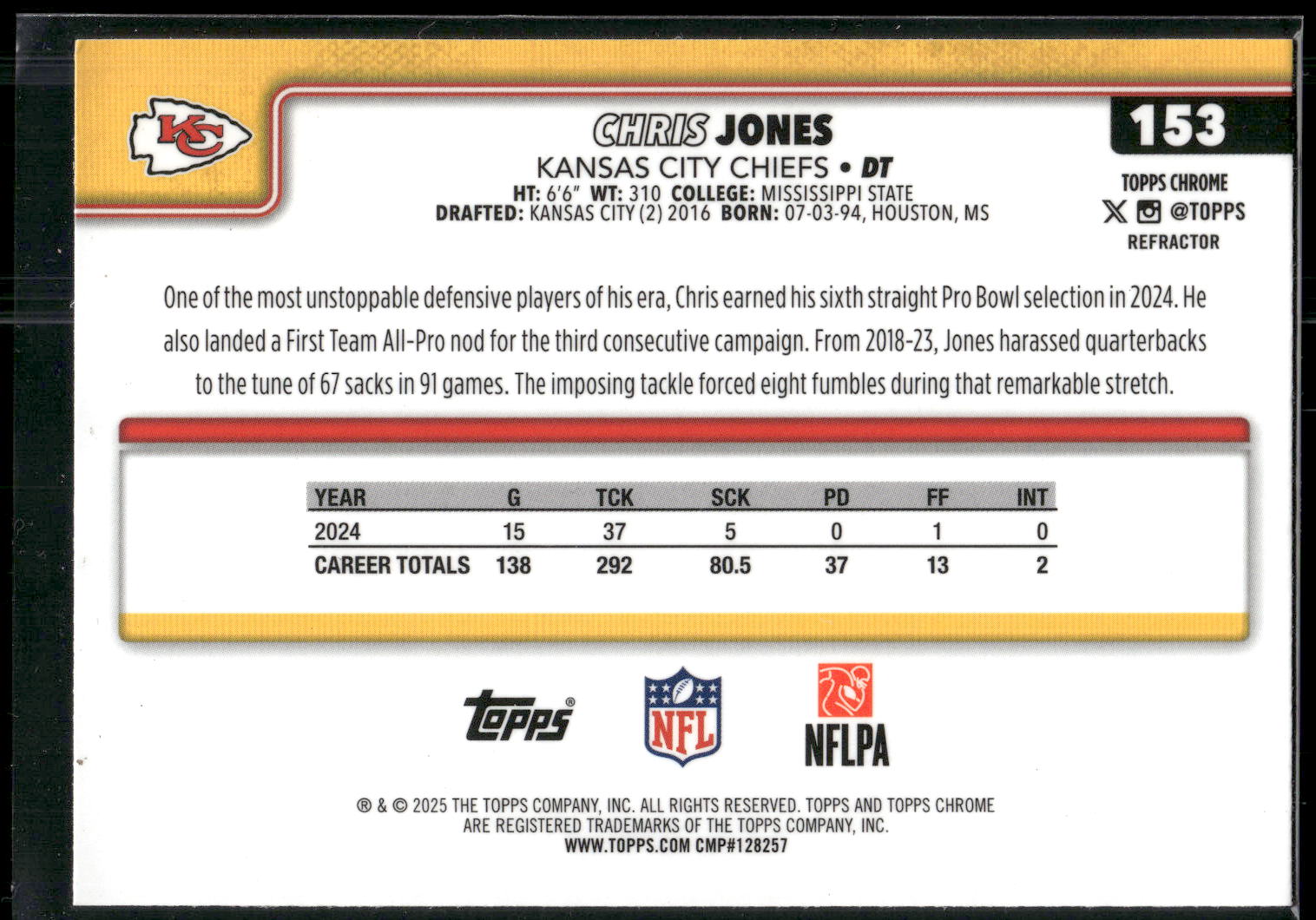 2025 Topps Chrome #153 Chris Jones Refractor