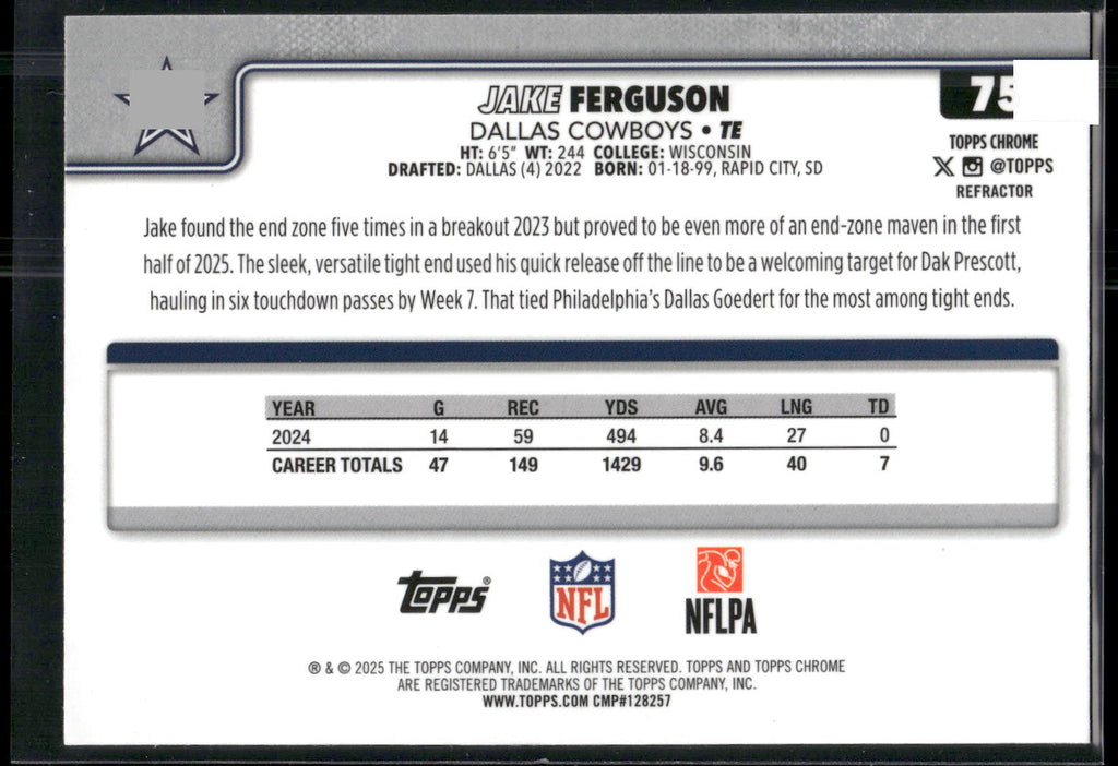 2025 Topps Chrome #75 Jake Ferguson Refractor
