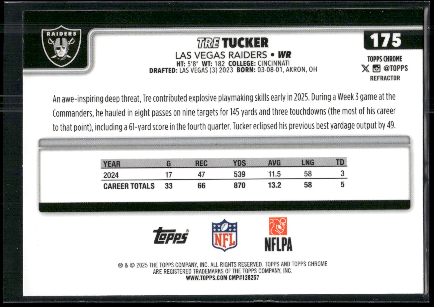 2025 Topps Chrome #175 Tre Tucker Refractor