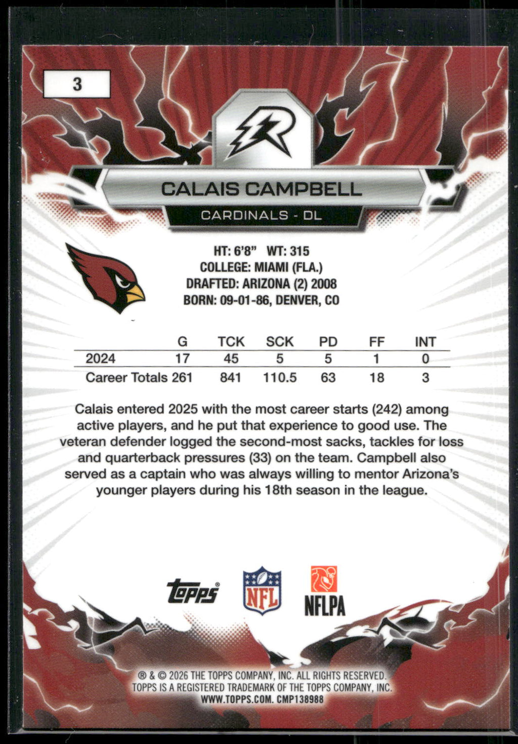 2025 Topps Resurgence #3 Calais Campbell
