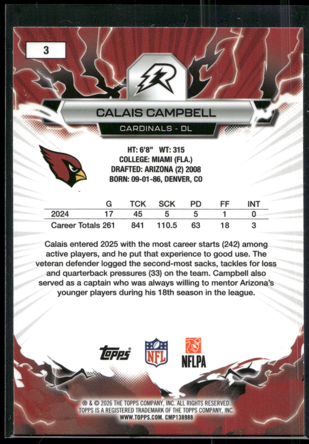 2025 Topps Resurgence #3 Calais Campbell
