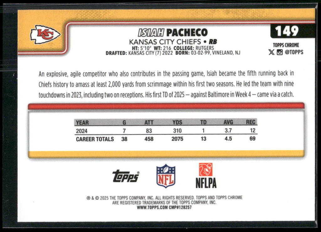 2025 Topps Chrome #149 Isiah Pacheco