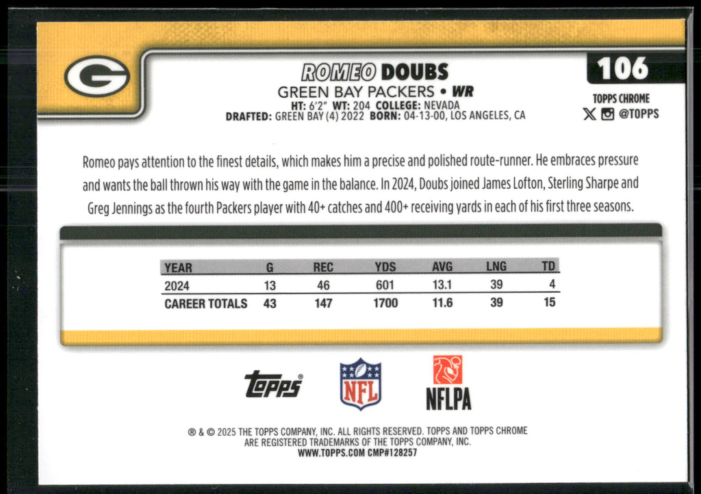 2025 Topps Chrome #106 Romeo Doubs