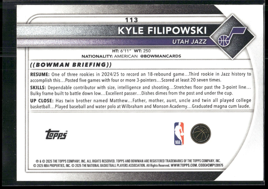 2025-26 Bowman #113 Kyle Filipowski