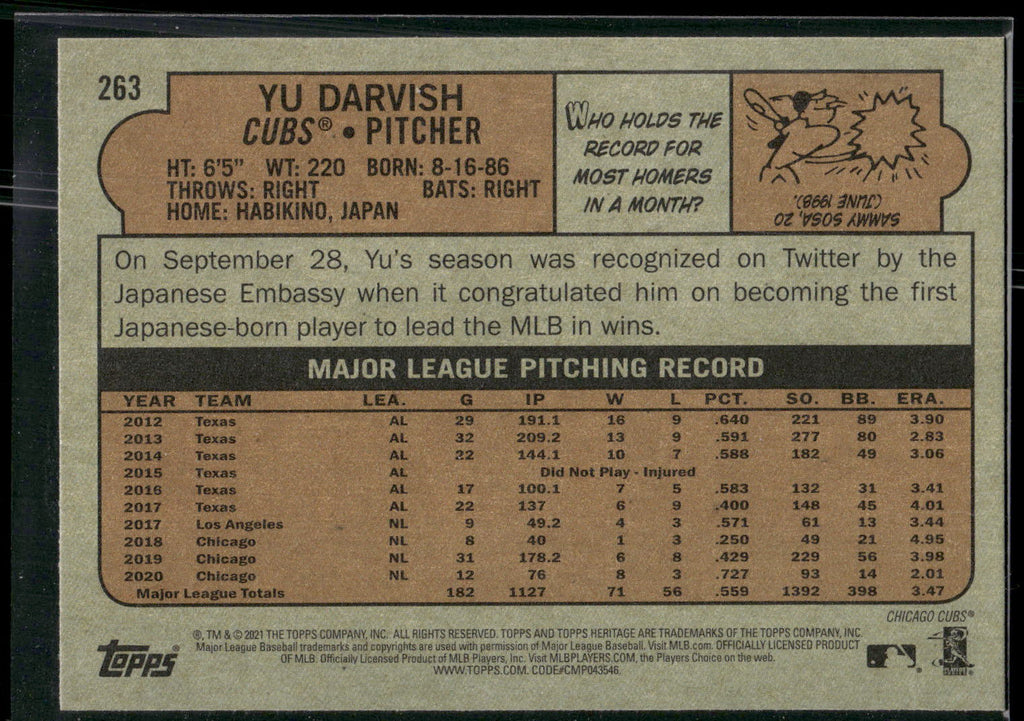 2021 Topps Heritage #263 Yu Darvish