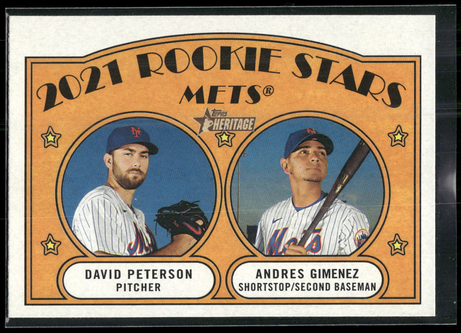 2021 Topps Heritage #5 Mets 2021 Rookie Stars (David Peterson / Andres Gimenez)