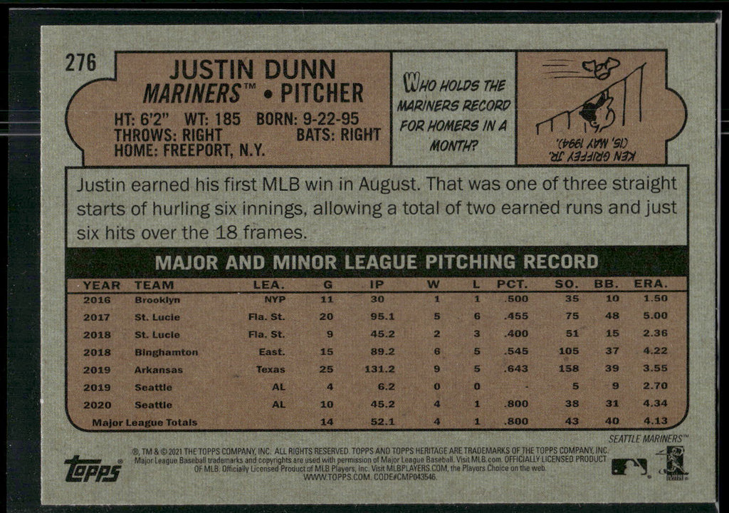 2021 Topps Heritage #276 Justin Dunn