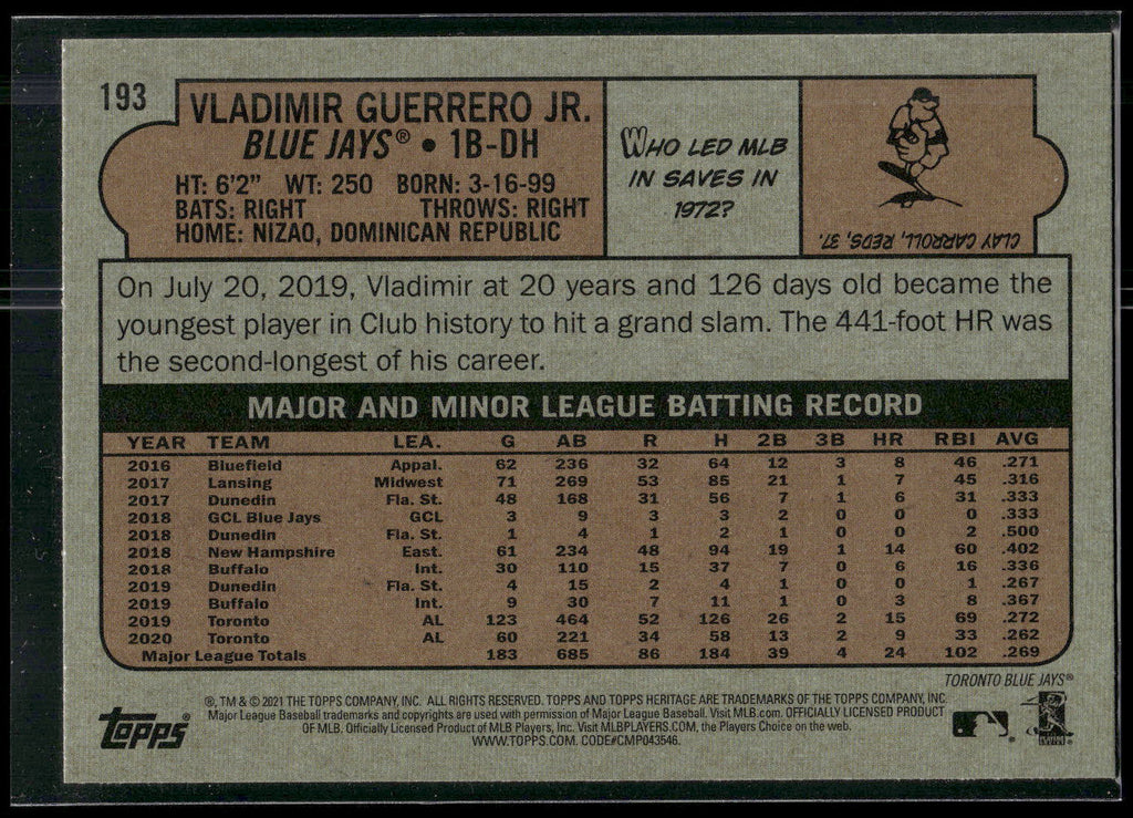 2021 Topps Heritage #193 Vladimir Guerrero Jr.