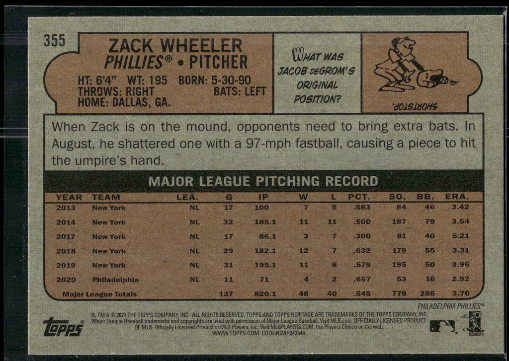 2021 Topps Heritage #355 Zack Wheeler