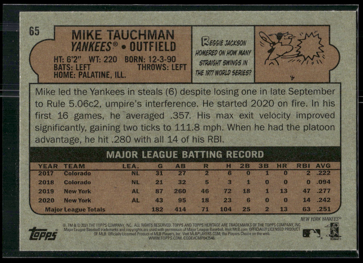 2021 Topps Heritage #65 Mike Tauchman