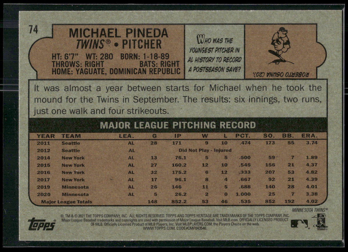 2021 Topps Heritage #74 Michael Pineda
