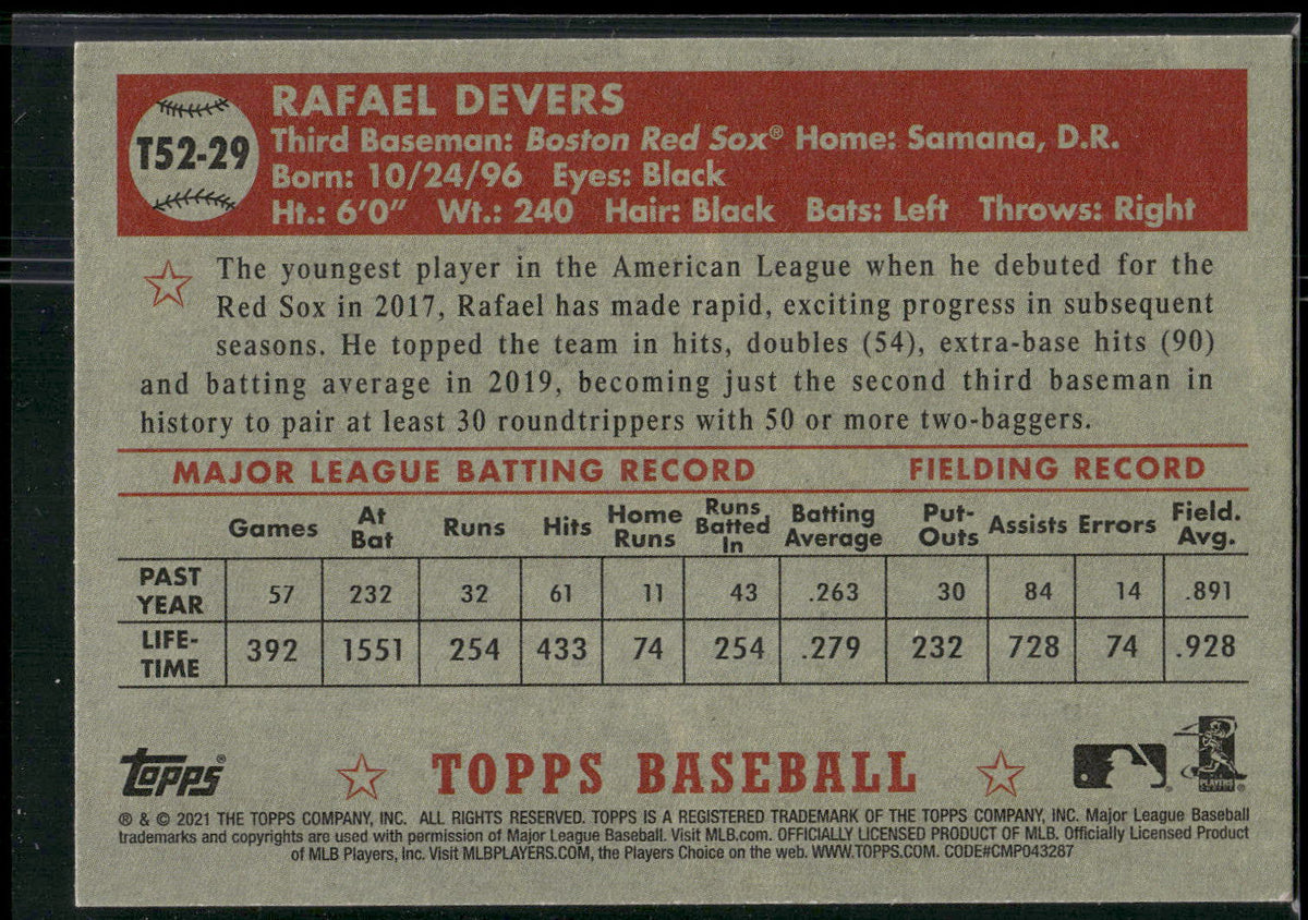 2021 Topps #T52-29 Rafael Devers 1952 Topps Redux
