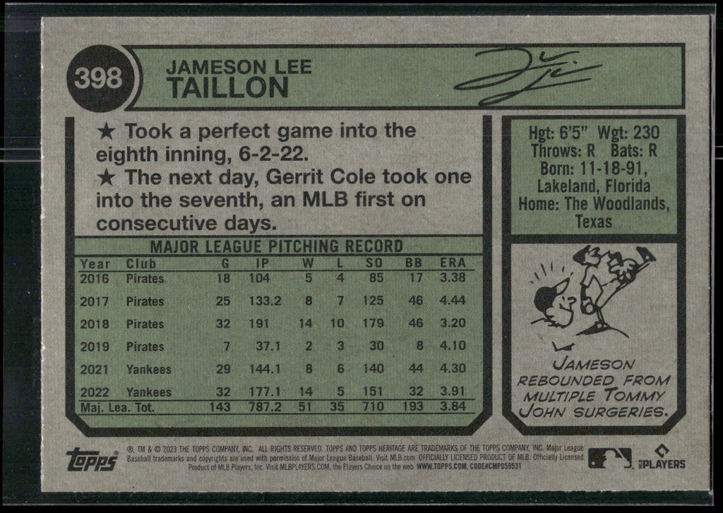 2023 Topps Heritage #398 Jameson Taillon