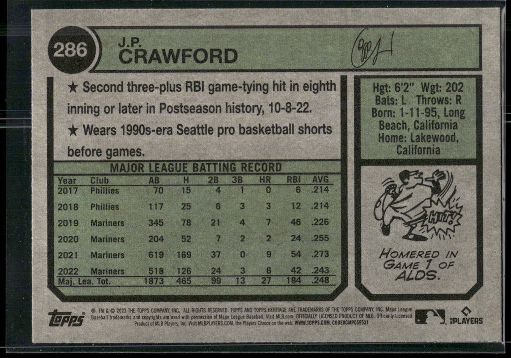 2023 Topps Heritage #286 J.P. Crawford