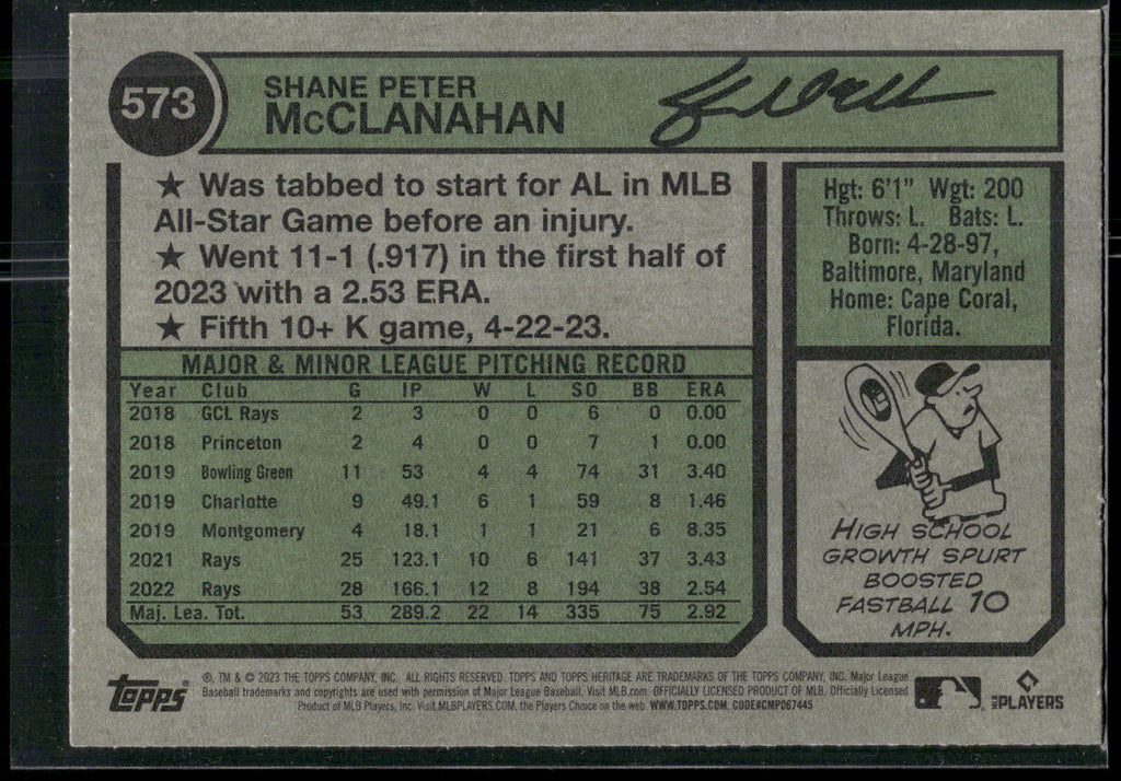 2023 Topps Heritage #573 Shane McClanahan