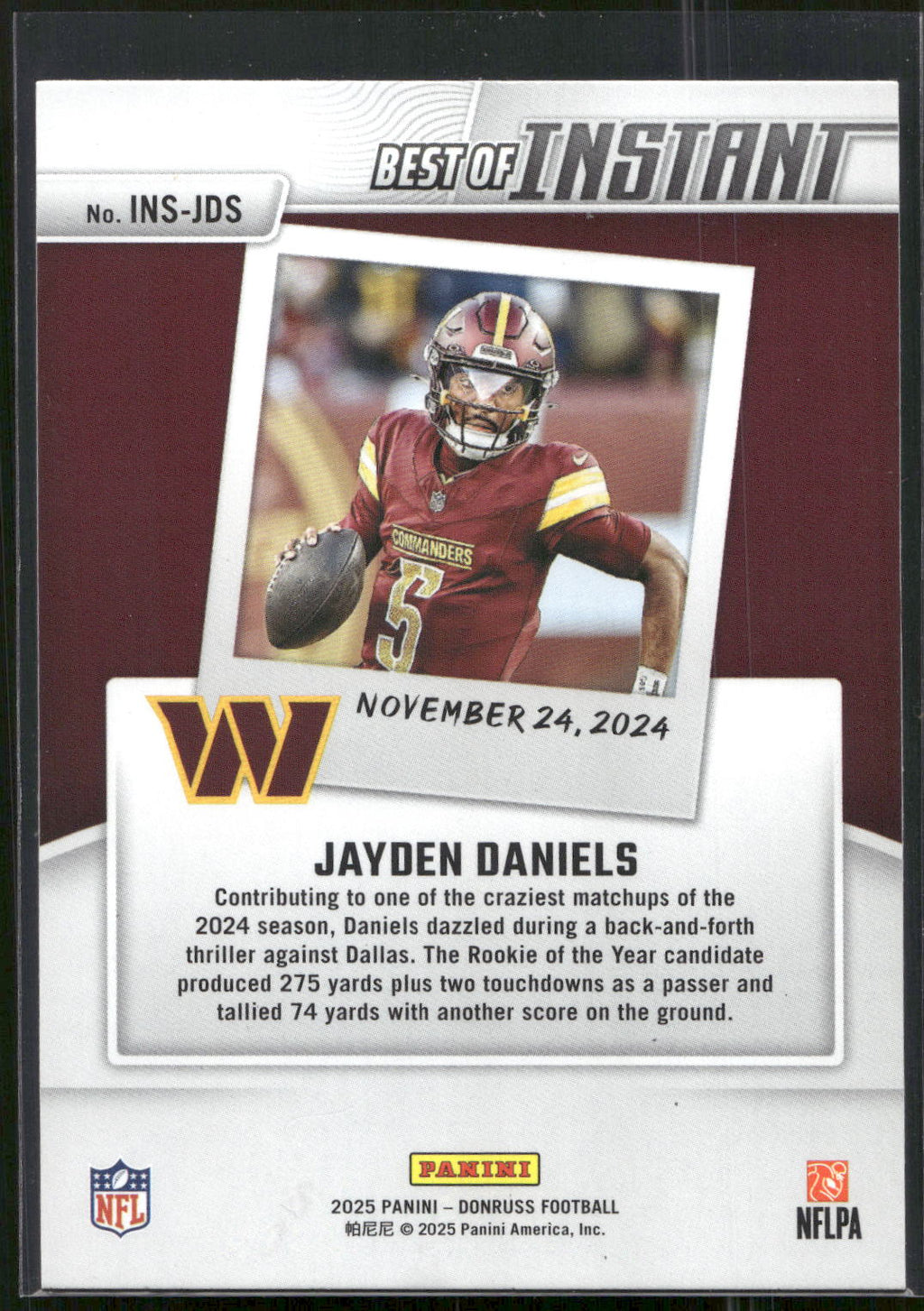 2025 Donruss #INS-JDS Jayden Daniels Best of Instant