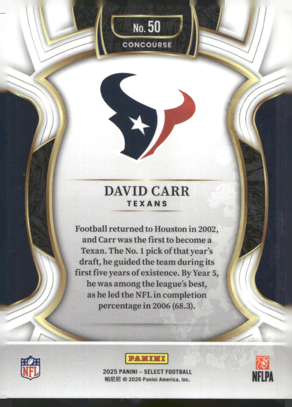 2025 Panini Select #50 David Carr