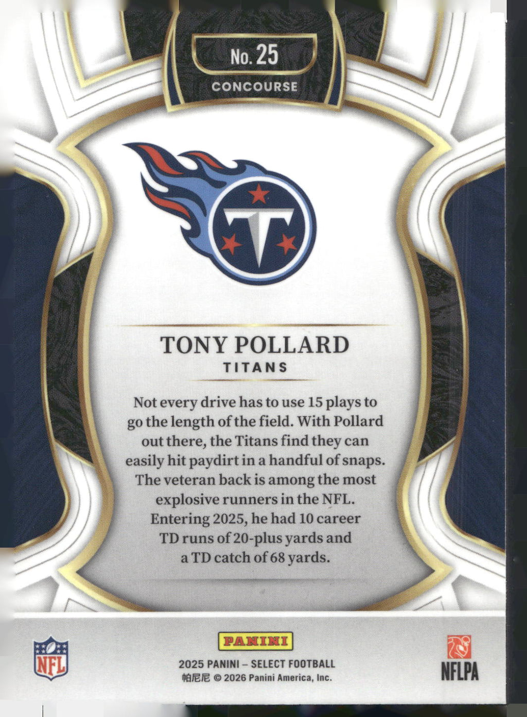 2025 Panini Select #25 Tony Pollard