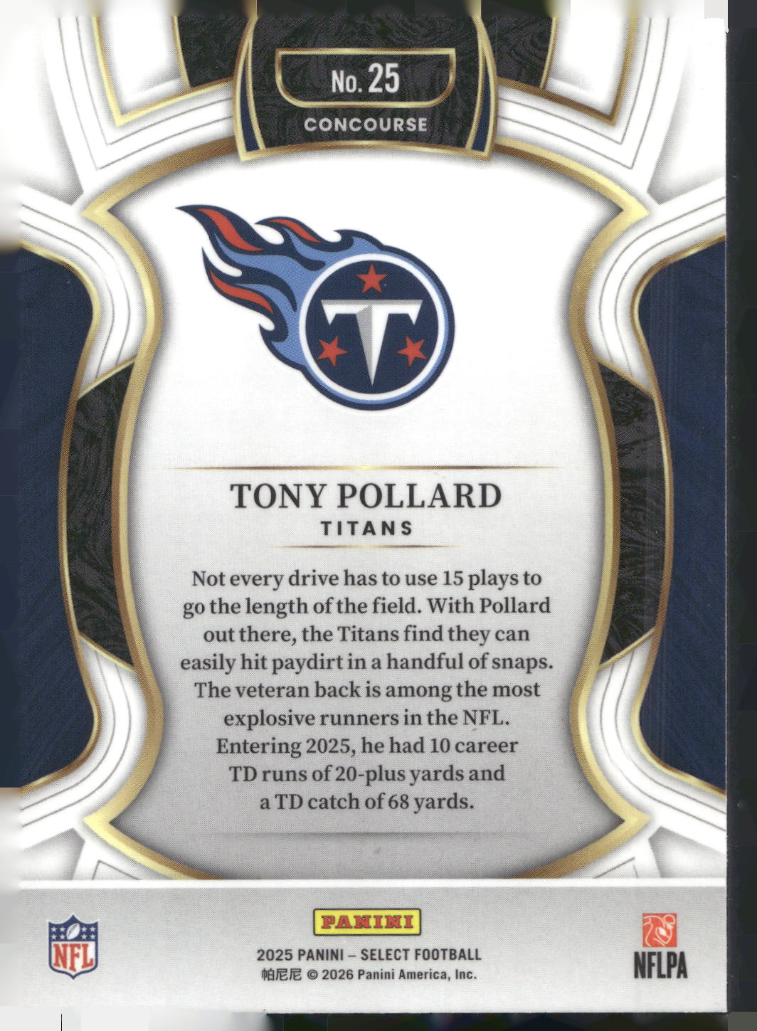 2025 Panini Select #25 Tony Pollard