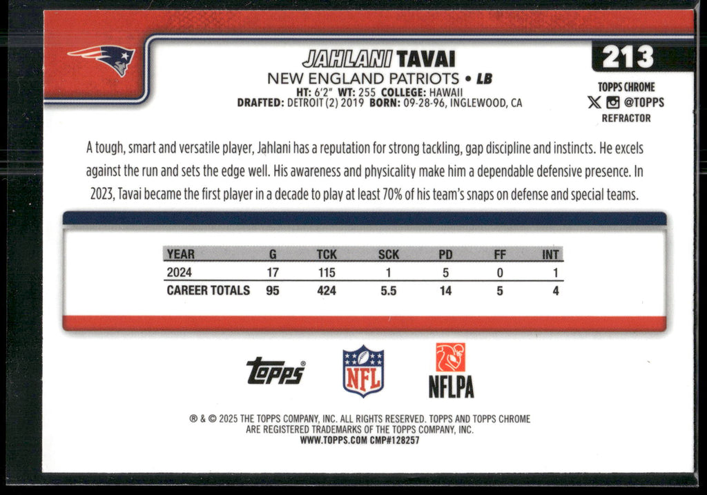 2025 Topps Chrome #213 Jahlani Tavai Refractor