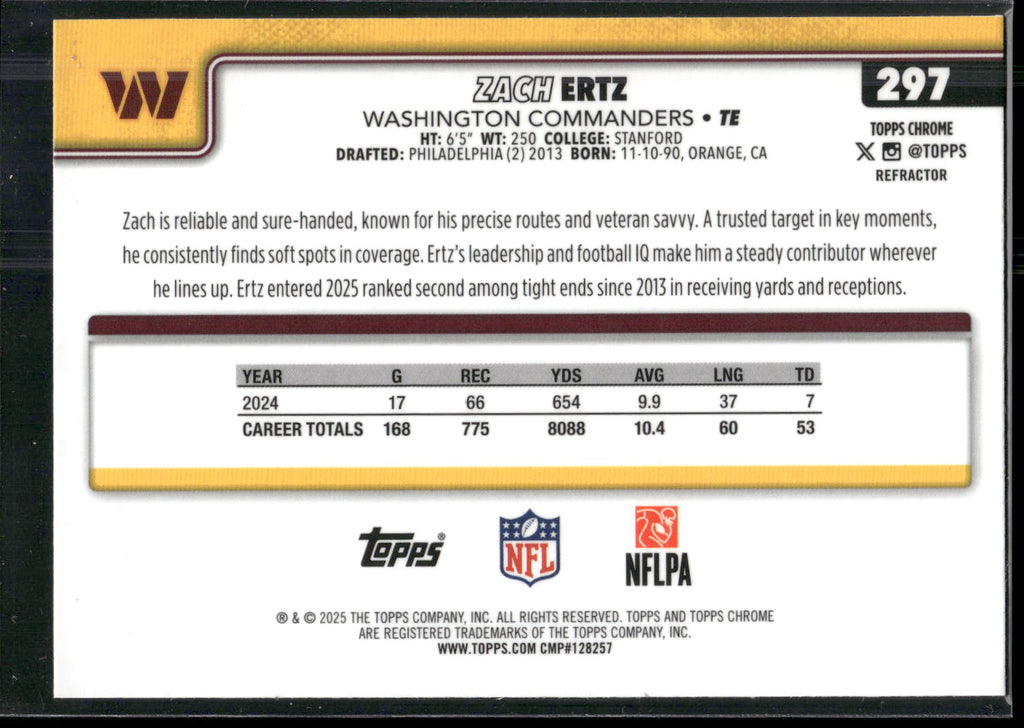 2025 Topps Chrome #297 Zach Ertz Refractor