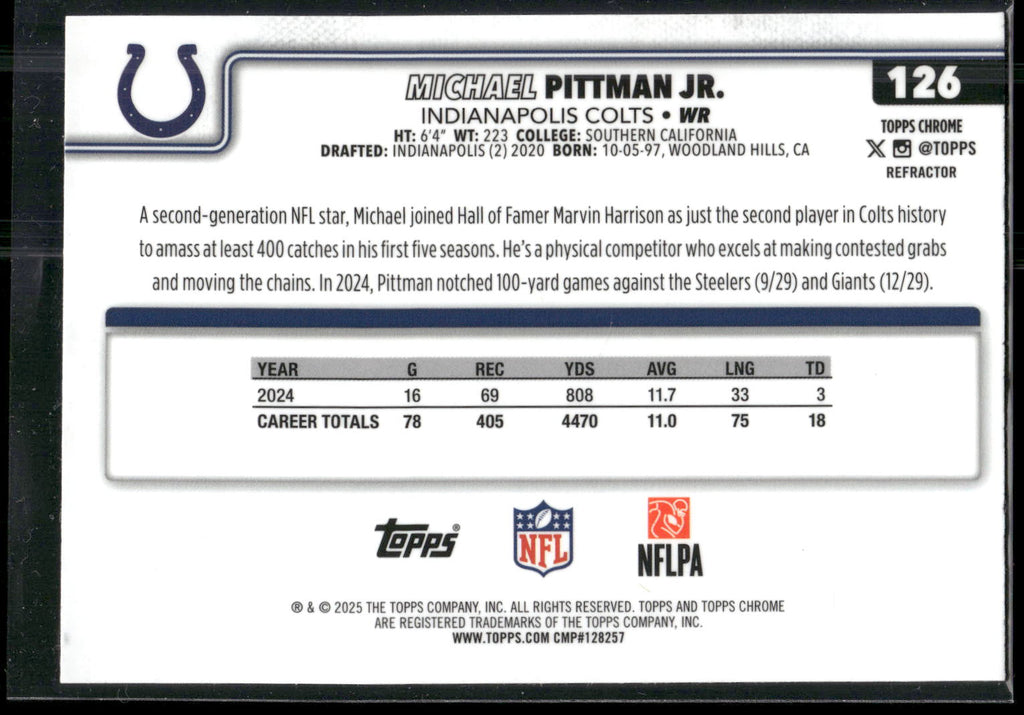 2025 Topps Chrome #126 Michael Pittman Jr. Refractor