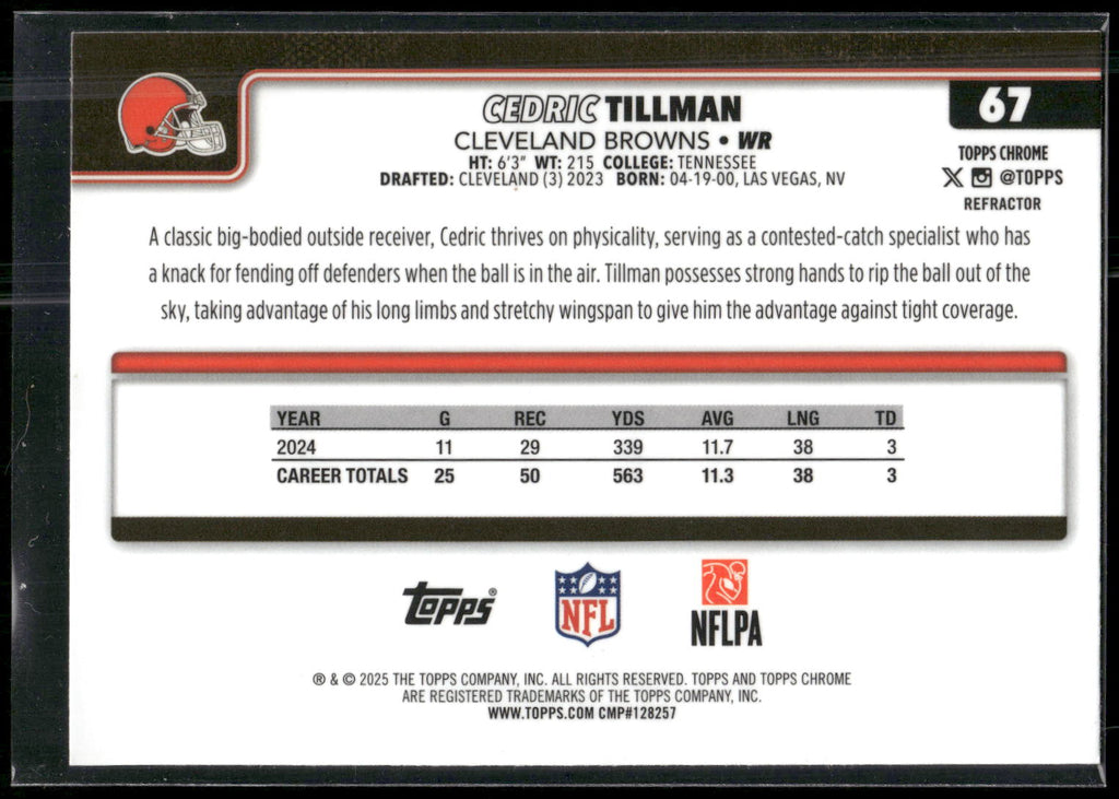 2025 Topps Chrome #67 Cedric Tillman Refractor