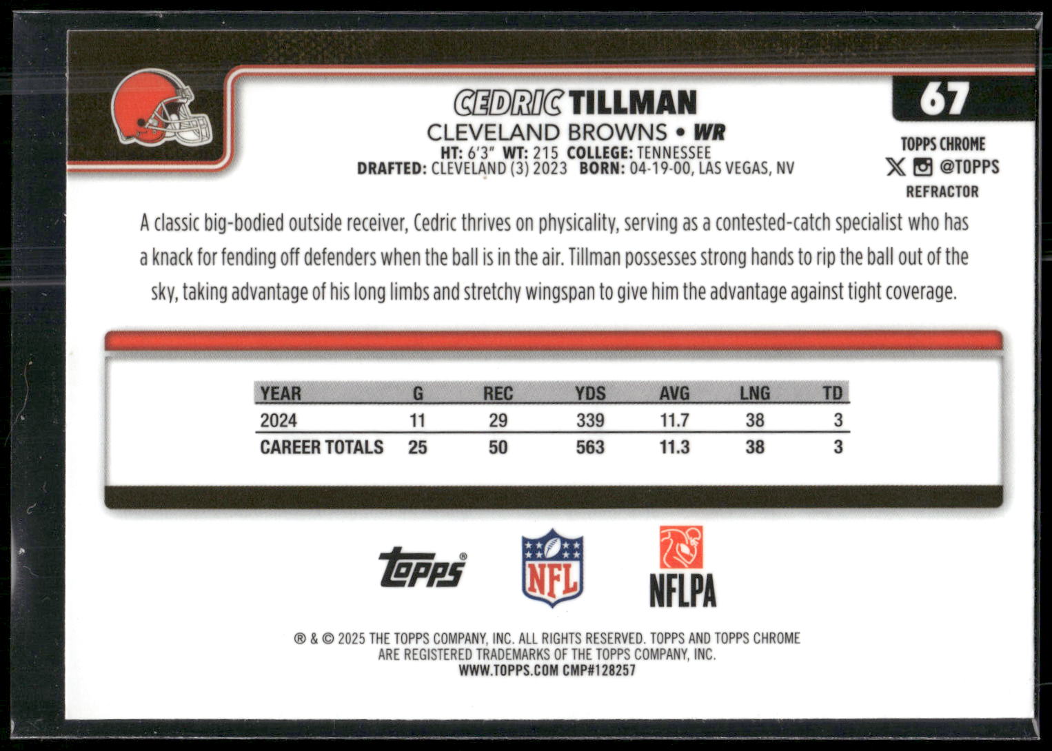 2025 Topps Chrome #67 Cedric Tillman Refractor