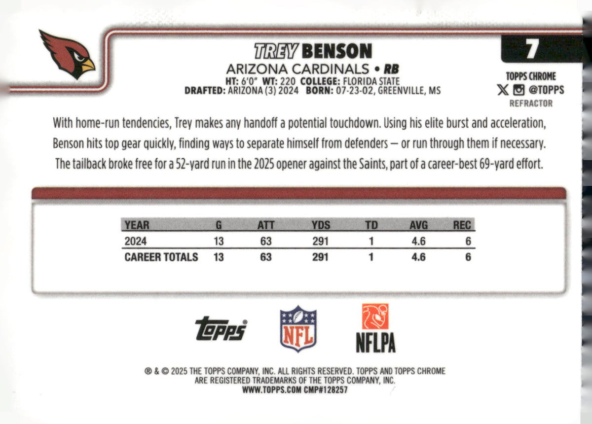 2025 Topps Chrome #7 Trey Benson Refractor