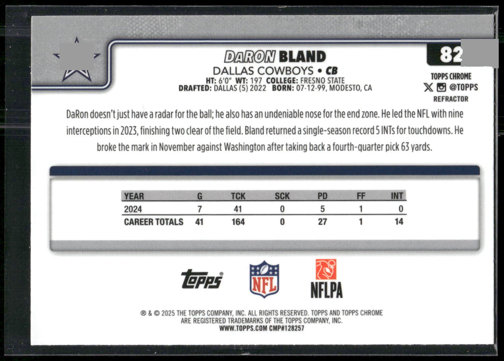 2025 Topps Chrome #82 DaRon Bland Refractor
