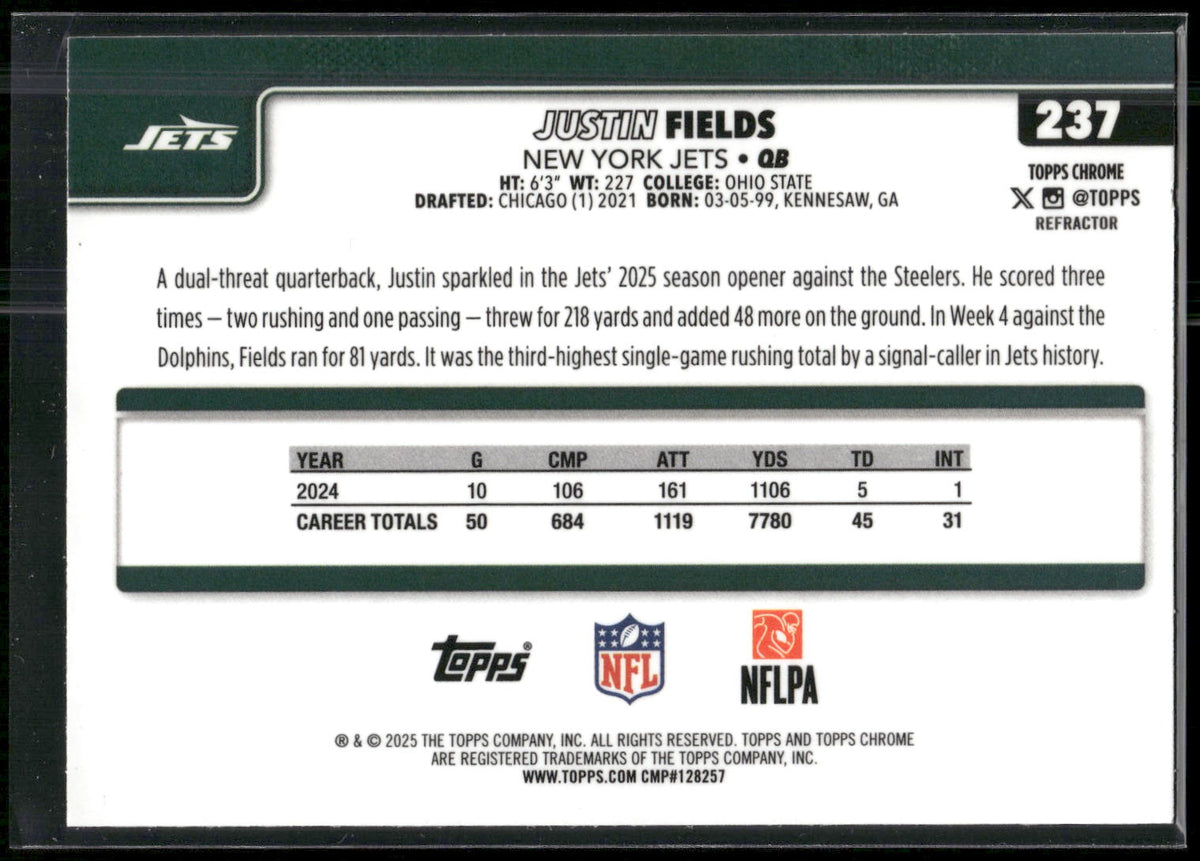 2025 Topps Chrome #237 Justin Fields Refractor